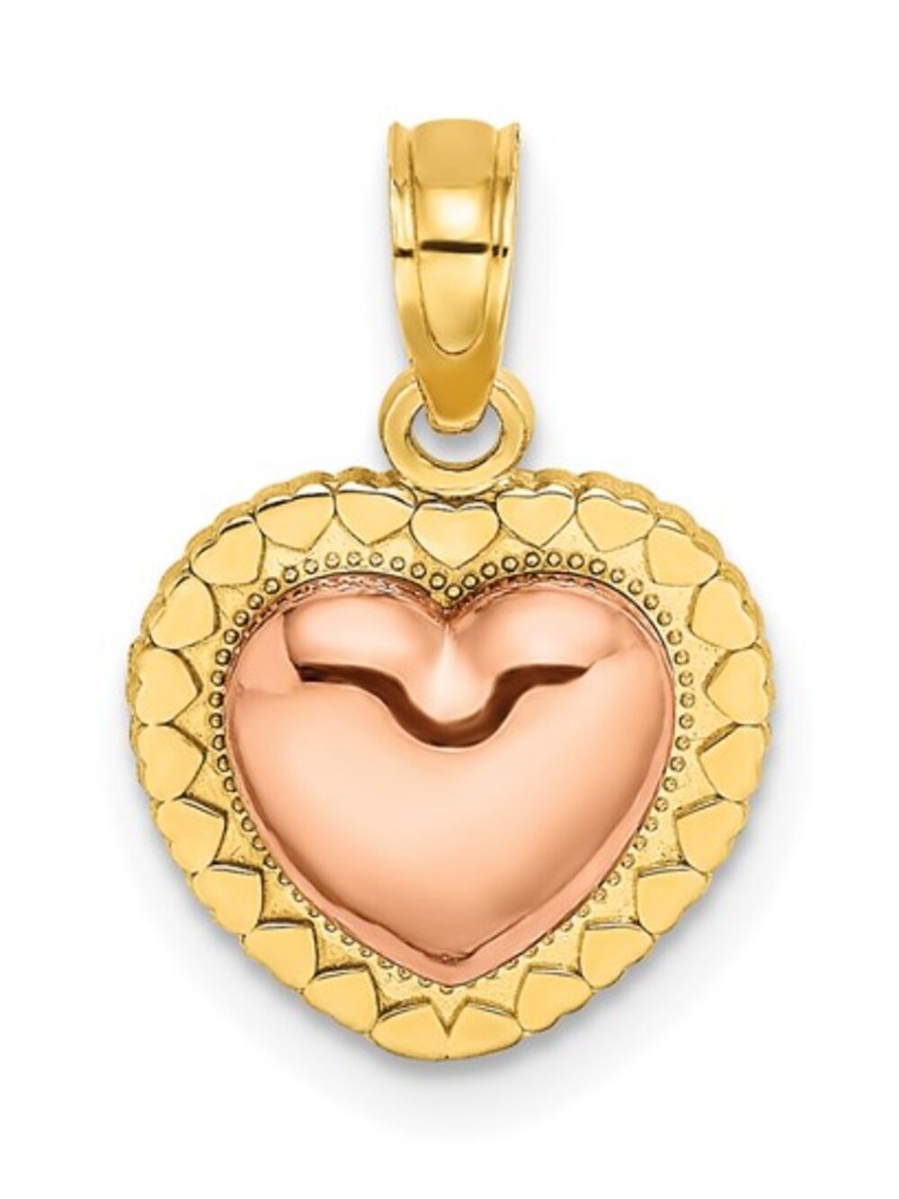 14k Yellow and Rose Polished Heart Beaded Charm Pendant